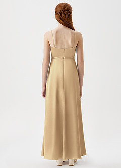 Azazie Kaylee Junior Robe Trapèze en Satiné métallisé avec ceinture Champagne image2