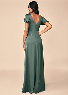 Azazie Soren Bridesmaid Dresses Sea Moss A-Line Pleated Stretch Satin Dress image2