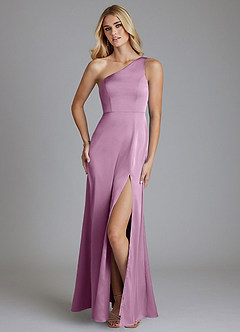 Azazie Phaedra Vestidos de damas de honor Vestido de Glicinia de Satén Elástico de Corte en A con Hombro unilateral image1