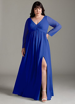 Azazie Teton Vestidos de dama de honra para maternidade Vestir Linha A Manga comprida Comprimento do chão Chiffon image7