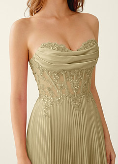 Clementine Champagne Satin Lace Up Back A-line Prom Dress image5
