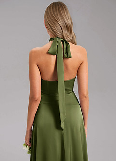 Azazie Tracie Bridesmaid Dresses Olive A-Line Side Slit Stretch Satin Dress image7
