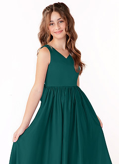 Azazie Hathaway Junior Peacock A-Line Bow Matte Satin Dress image5