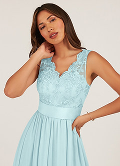 Azazie Gertrude Bridesmaid Dresses Sea Glass A-Line Lace Chiffon Dress image6