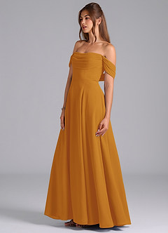 Azazie Almina Brautjungfernkleider Wandelbar A-Linie Schulterfrei Chiffon Kleid Butterscotch image6