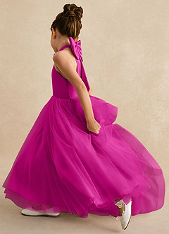 Azazie Bev Flower Girl Dresses Fuchsia A-Line Convertible Tulle Dress image7