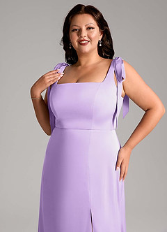 Azazie Frostine Vestidos de damas de honor Vestido de Lila de Satén Elástico de Corte en A con Lazo image10