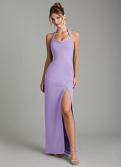 Azazie Arnelle Bridesmaid Dresses Lilac Sheath Pleated Chiffon Dress image1