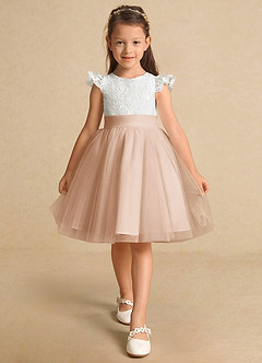 Azazie Vetty Flower Girl Dresses Ivory English Rose A-Line Lace Tulle Dress image6