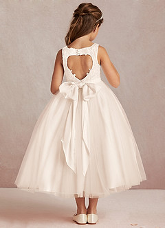 Azazie Calla Robe Demoiselle D'honneur Fillette Robe Princesse en Tulle Dentelle Albâtre Blanc image3