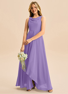 Azazie Mannie Junior Linia A Pofałdowany Szyfon Asymetryczny Młodsza druhna Sukienka image5