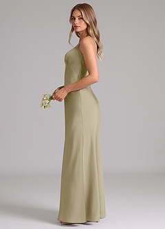 Azazie Suttona Robes de demoiselle d'honneur Robe Trapèze en Satin extensible Plissée Vert Mousse image5
