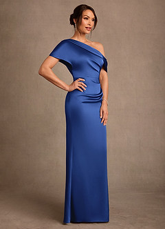 Azazie Rutha Mother of the Bride Dresses Royal Blue Sheath One Shoulder Stretch Satin Dress image3