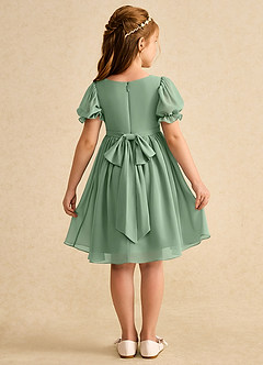 Azazie Jolie Robe Demoiselle D'honneur Fillette Robe Trapèze en Mousseline de soie avec manches Matcha image2