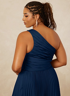 Christian Siriano Bridal for Azazie 1008 Bridesmaid Dresses Dark Navy A-Line One Shoulder Stretch Satin Dress image15