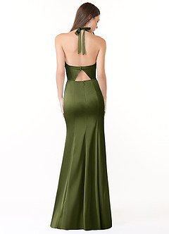 Azazie Emeria Bridesmaid Dresses Olive Mermaid Pleated Stretch Satin Dress image3