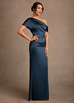 Azazie Rutha Kleider für die Brautmutter Etui One-Shoulder Stretch-Satin Kleid Dunkelmarine image3