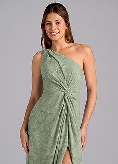 Azazie Brooke Bridesmaid Dresses Agave A-Line One Shoulder Floral Burnout Dress image6