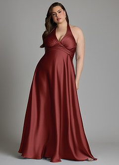 Azazie Tessie Bridesmaid Dresses Terracotta A-Line Pleated Stretch Satin Dress image10