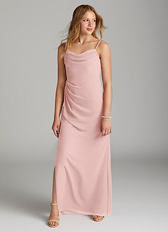 Azazie Mai Junior Etui Plissee Chiffon Kleid Puderrosa image3