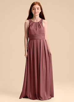 Azazie Bibiane Junior Jurk van Stretch Satijn met A-Lijn Geplooid Amethist image3