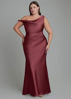 Azazie Emerson Vestidos de damas de honor Vestido Merlot de Satén Elástico de Corte Sirena con Hombros descubiertos image8