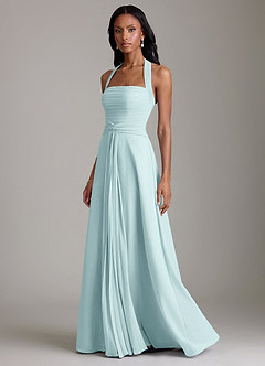 Azazie Clarisa Bridesmaid Dresses Sea Glass A-Line Pleated Chiffon Dress image6