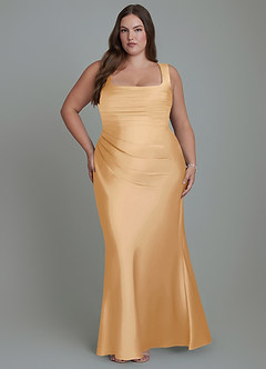 Azazie Agustina Bridesmaid Dresses Gold Mermaid Corset Stretch Satin Dress image7