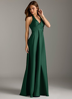 Azazie Tessie Brautjungfernkleider A-Linie Plissee Stretch-Satin Kleid Dunkelgrün image4