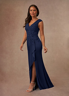 Azazie Calathea Mother of the Bride Dresses Dark Navy A-Line Lace Dress image2