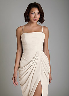 Azazie Nyra Robes de demoiselle d'honneur Robe Fourreau en Mousseline de soie Corset Albâtre Blanc image3