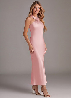 Azazie Doretta Bridesmaid Dresses Powder Pink Mermaid Pleated Stretch Satin Dress image3