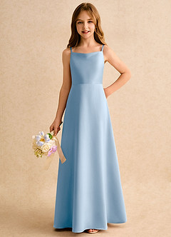 Azazie Joella Girls Formal Robe Demoiselle D'honneur Fillette Robe Trapèze en Mat Satiné Plissée Poudre Bleue image6
