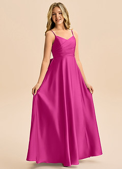 Azazie Rumi Junior Linia A Pofałdowany Satyna elastyczna Długość podłogi Młodsza druhna Sukienka image5