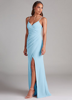 Azazie Maci Bridesmaid Dresses Sky Blue Sheath Pleated Chiffon Dress image3