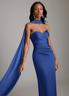 Azazie Sonora Vestidos de damas de honor Vestido de Azul Real de Satén Elástico de Corte Recto con Sin tirantes image4