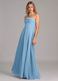 Azazie Lucienne Brautjungfernkleider Wandelbar A-Linie Schulterfrei Chiffon Kleid Stahlblau image4