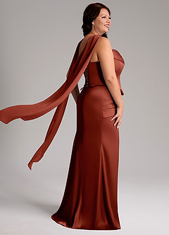 Azazie Sorrel Robes de demoiselle d'honneur Robe Sirène Convertible en Satin extensible Sans bretelle Terracotta image8