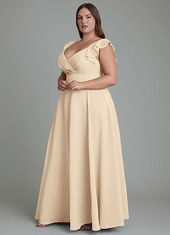 Azazie Leilani Bridesmaid Dresses Champagne A-Line Pleated Chiffon Dress image4