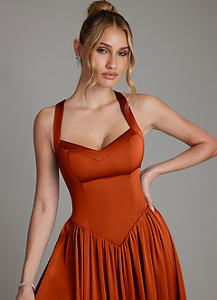 Azazie Francis Bridesmaid Dresses Paprika A-Line Corset Stretch Satin Dress image4