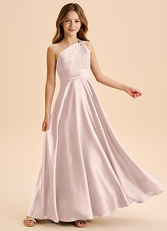 Azazie Charlize Junior Blushing Pink A-Line Pleated Stretch Satin Dress image5