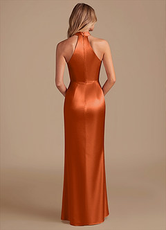 Azazie Karlotta Bridesmaid Dresses Burnt Orange Sheath Pleated Metallic Satin Dress image2
