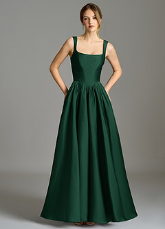Azazie Verina Bridesmaid Dresses Dark Green A-Line Pleated Stretch Satin Dress image3