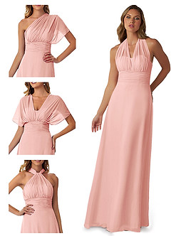 Azazie Fifi Brautjungfernkleider Wandelbar A-Linie Schulterfrei Chiffon Kleid Rosettenrosa image7