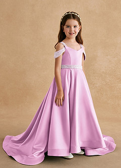 Azazie Jodi Flower Girl Dresses Candy Pink A-Line Matte Satin Dress image3