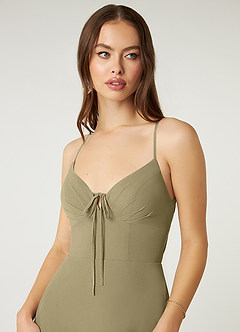 Azazie Minie Abiti da Damigella Abito A-Line in Chiffon Fiocco Verde Muschio image6