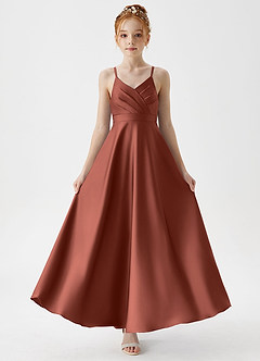 Azazie Avelina Junior Auburn A-Line Pleated Stretch Satin Dress image5