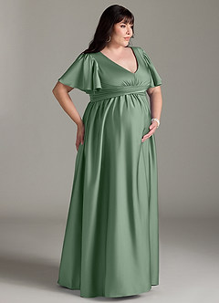 Azazie Verna Abiti da damigella d'onore premaman Abito A-Line Increspato Raso Elasticizzato Floor-Length image12