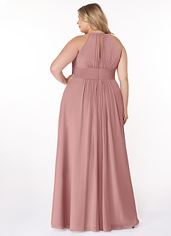 Azazie Bonnie Robes de demoiselle d'honneur Robe Trapèze en Mousseline de soie Trou de serrure froncé Rose Poussiéreuse image7