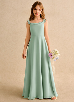 Azazie Puppy Girls Formal Blumenmädchenkleider A-Linie Plissee Chiffon Kleid Agave image5